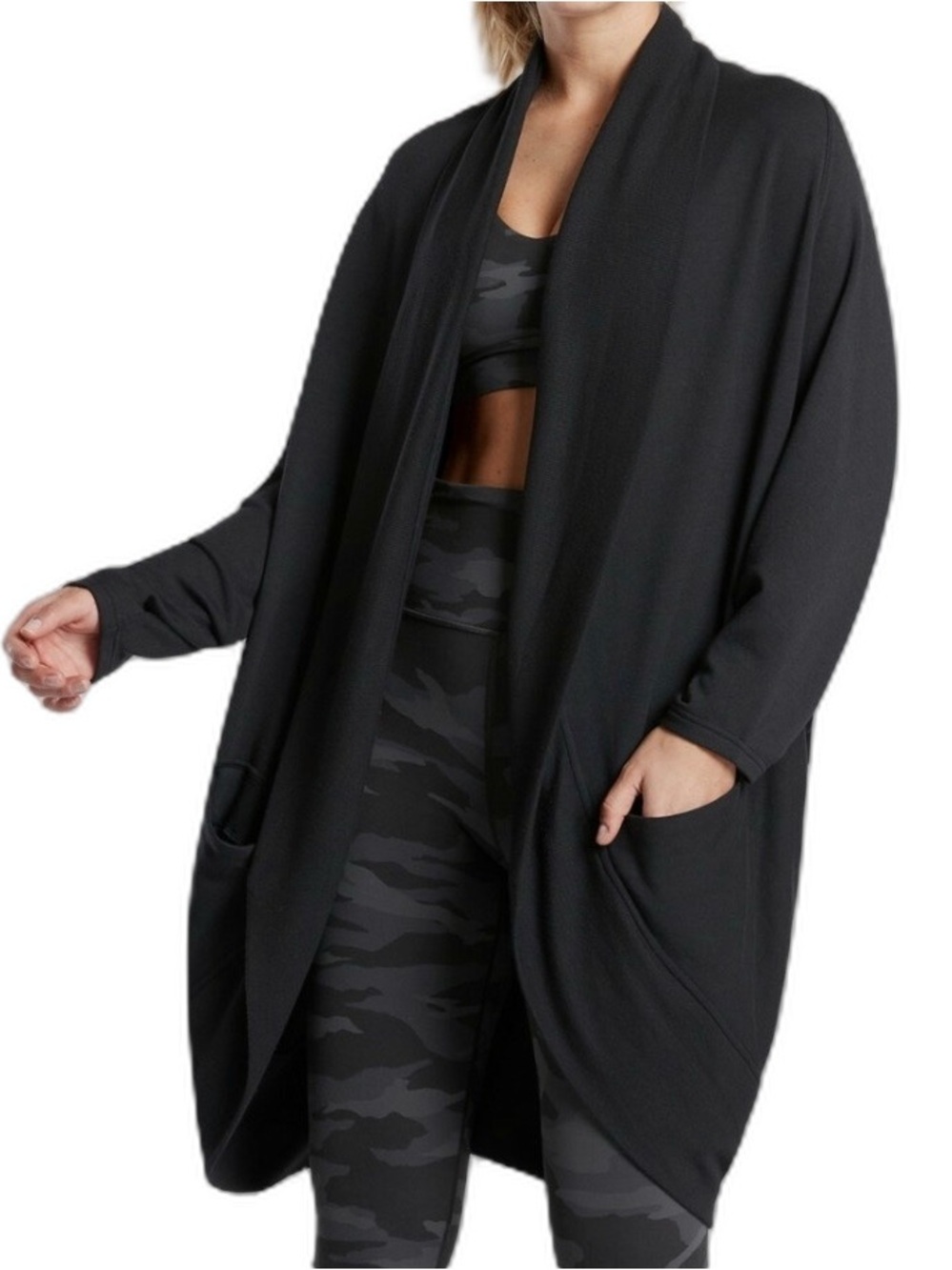 Athleta Ethereal Cocoon Wrap Plush Nirvana Supersoft Sweater Black XXS/XS